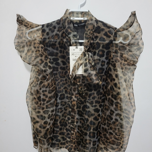 NWT Zara Animal Print Organza Top - Picture 2 of 5